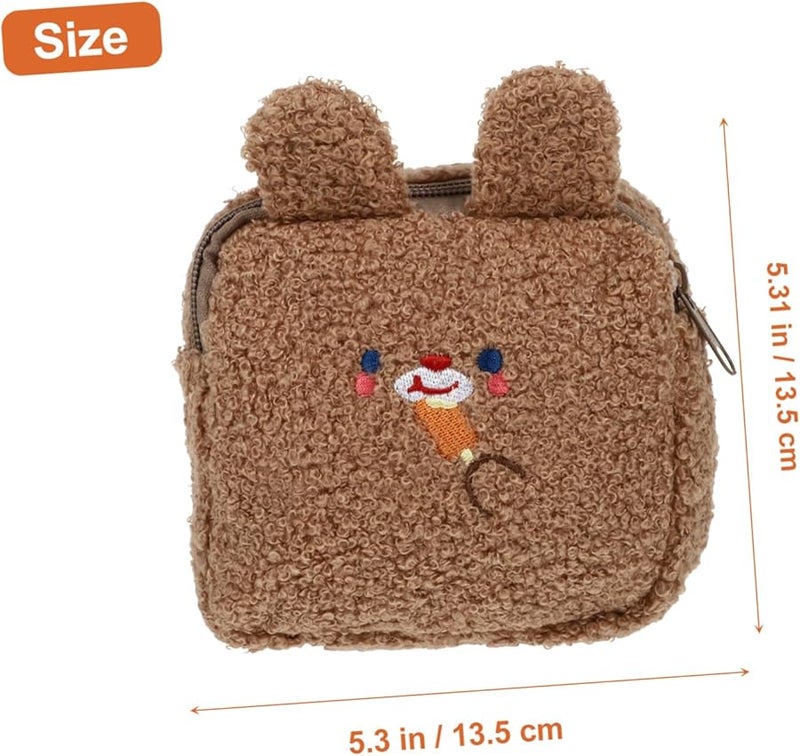 Brown Small Cotton Pouch Bag For Cosmetics Sanitary Napkin Holder Coin Purse Cartoon Pattern - Image 2